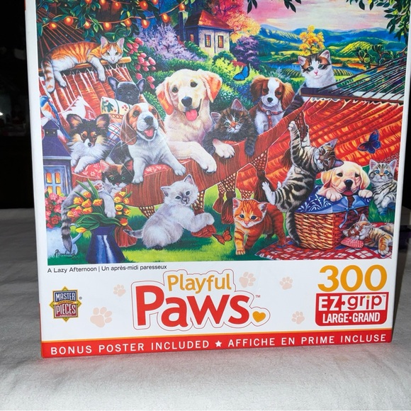 Playful Paws A Lazy Afternoon; 24x18 300 EZ-Grip pcs Master Pieces puzzle New - Picture 6 of 16